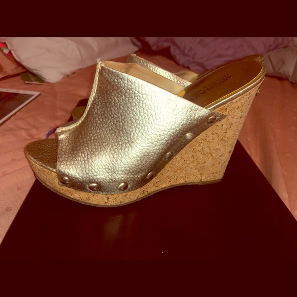 Michael Kors Shoes - Michael kors gold leather platform wedge sandals